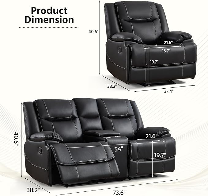 ANJ Premium Genuine Manual Reclining Sofa Set, Included Single Recliner Chair - Image 2