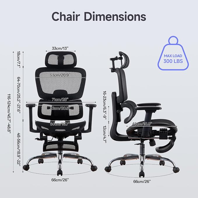 Office Chair with Footrest, Ergonomic Chair with 3D Headrest, Computer Chair - Image 3