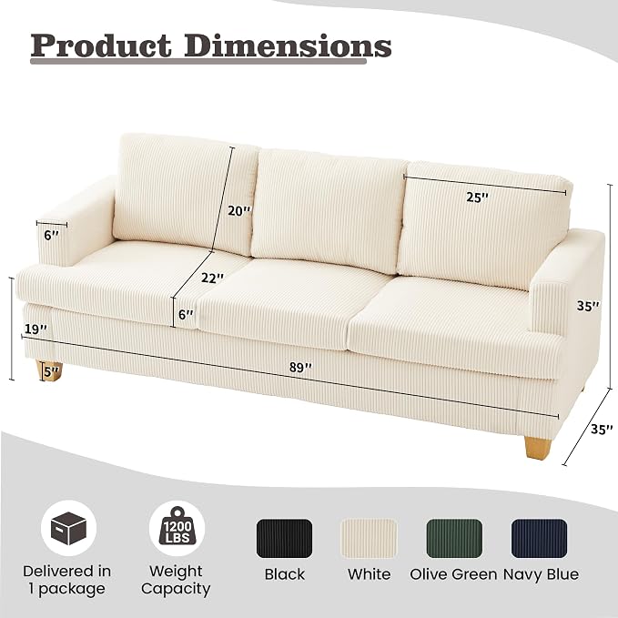 Apicizon 89" Modern Sofa Couch Set of 2, 3-Seat Sofa Set - Image 2
