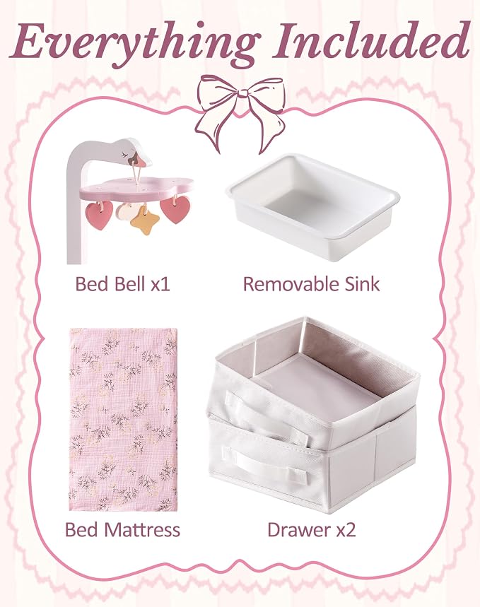 ROBOTIME 18 Inch Doll Changing Table, Wooden Baby Doll Bed - Image 8