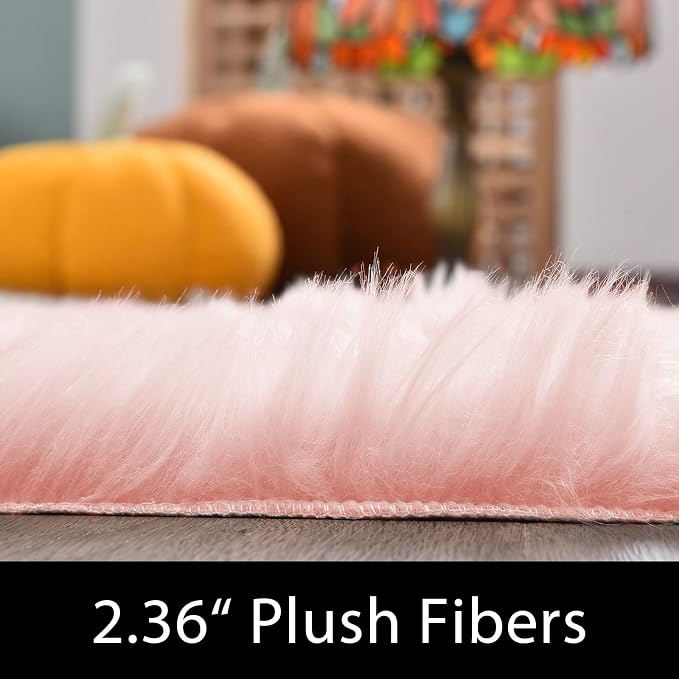 Latepis Pink Area 8x10 Shaggy Faux Sheepskin Fur Rug - Image 3