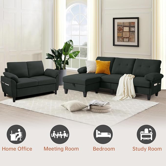 84" Convertible Sectional Sofa Set, 3 Seat L Shaped Couch - Image 6