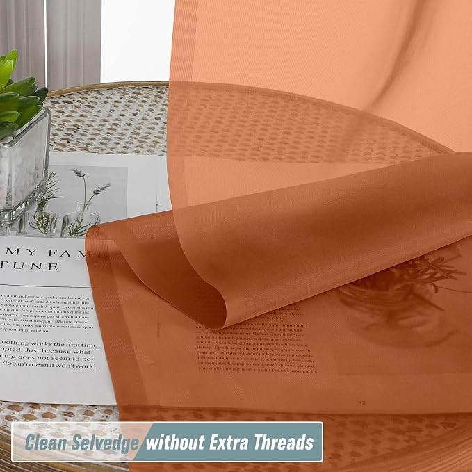 Orange Sheer Curtains for Window 96 Inches Long 2 Panels Set, Soft Airy Light - Image 2