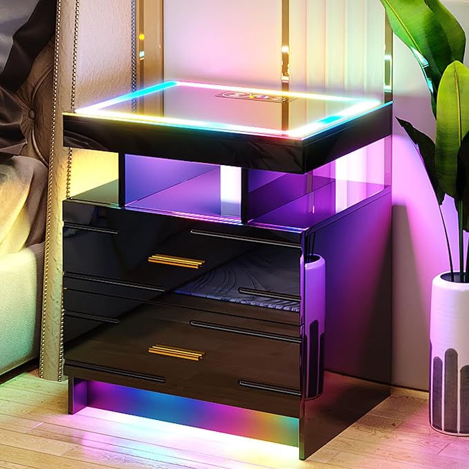 HNEBC RGB Nightstand with Wireless Charging Station, LED Night Stand with - Image 8