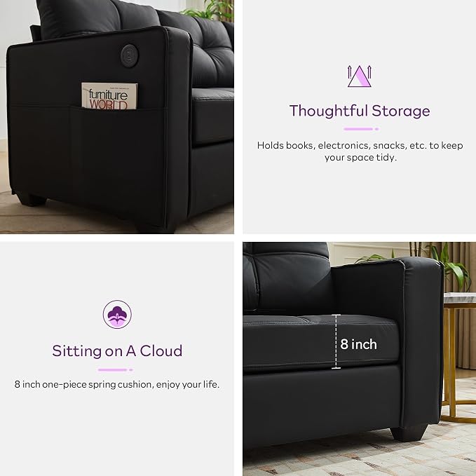 TYBOATLE Black Faux Leather Sofa Sectional Couches - Image 4