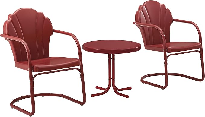 Crosley Furniture Tulip 3-Piece Outdoor Chair and Side Table Set, Retro Metal by CrosleyFurniture