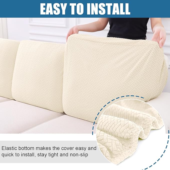 Smiry Waterproof Couch Cushion Covers, Stretch Jacquard Thick Sofa Cushion - Image 4
