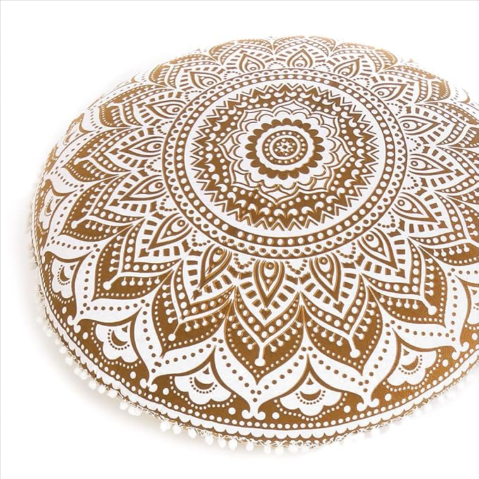 32" Brown White Floor Meditation Pillow Cushion Seating Throw Cover Hippie by EyesofIndia