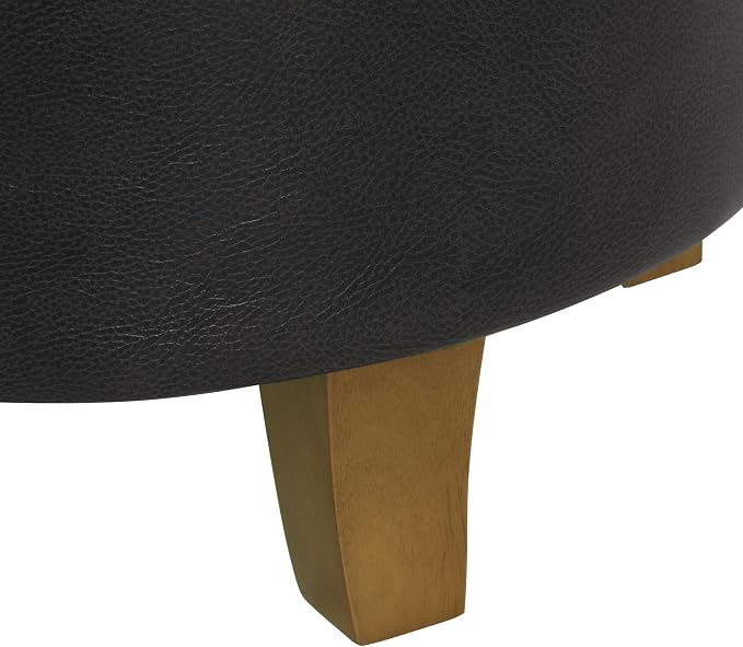 Homepop Home Decor | Upholstered Round Faux Leather Tufted Foot Rest Ottoman | - Image 7