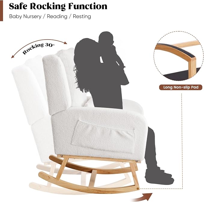 HCHAIRH Rocking Chair Nursery, Sherpa Nursing Rocking Chairs, Upholstered - Image 3