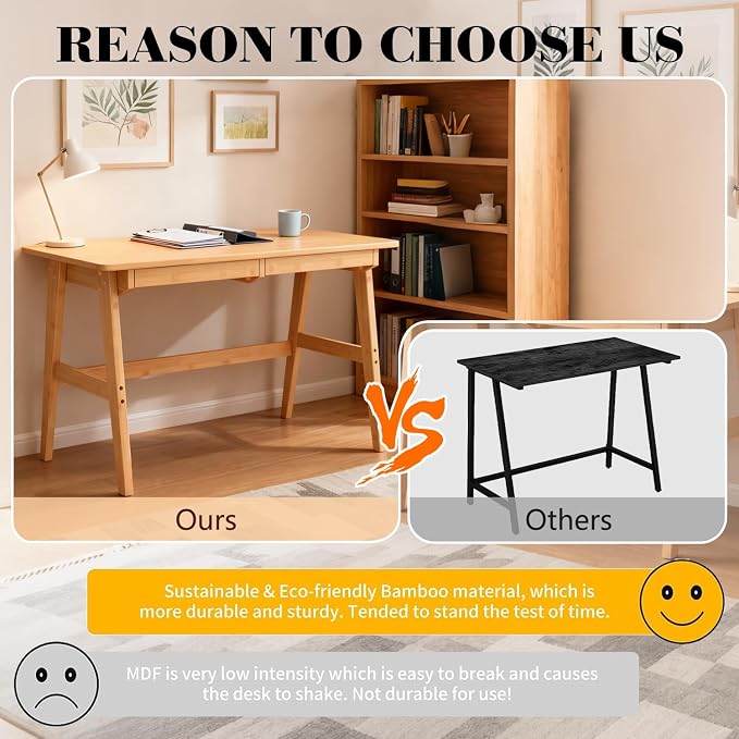 Nnewvante Writing Computer Desk 46" Bamboo Home Office Table - Image 5