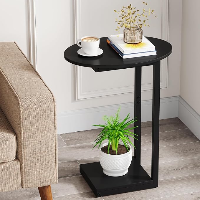 Hosfais Small Side Table End Table, C-Shaped Wood Coffee Table TV Tray by HosfaisHome
