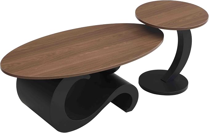 Modern Oval Coffee Table Set of 2, Wood Nesting Coffee Tables - Image 7