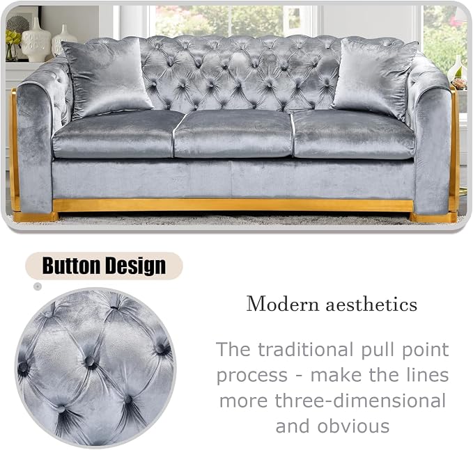 WinJoy 84 Inch Velvet Sofa Set for Living Room, 3 Seat Modern & Luxury - Image 4