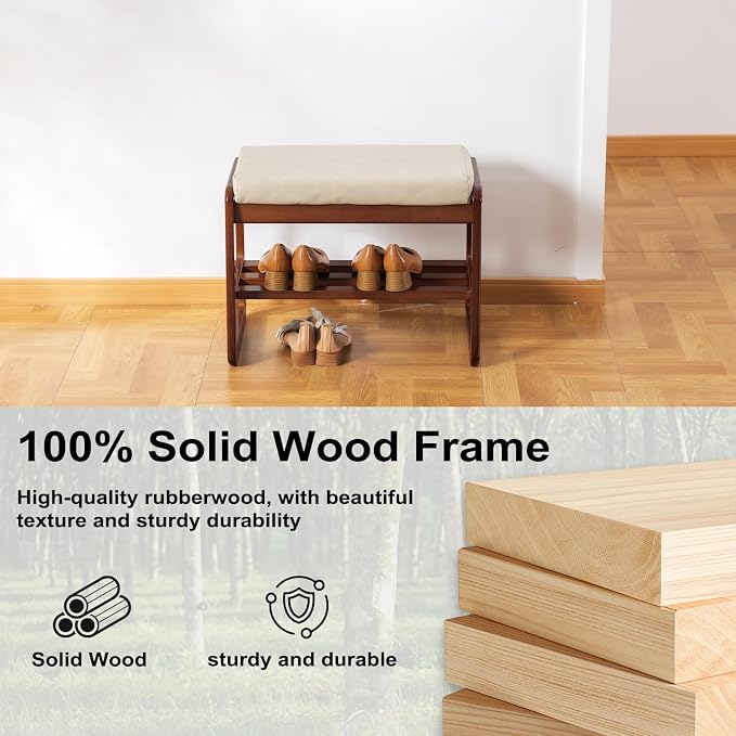 SOBIBO Solid Wood Shoe Bench, 2-Tier Wooden Entryway Bench, Modern Shoe Rack - Image 5