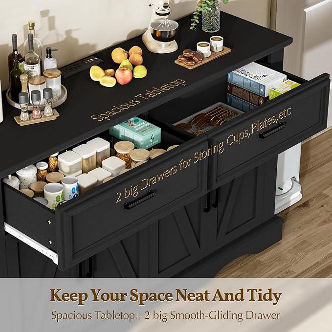 56" Large Wooden Buffet Cabinet - Image 5