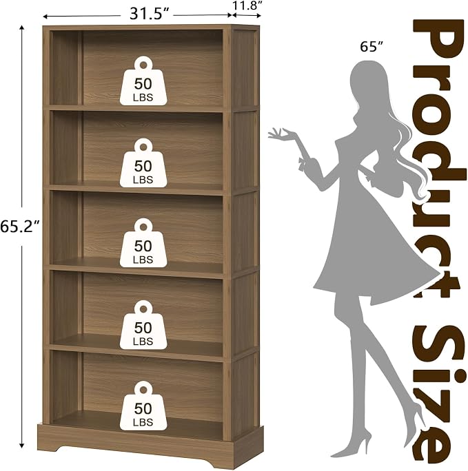 TVU 5-Tier Wooden Bookshelf, 31.5" W Standing Book Shelf - Image 3