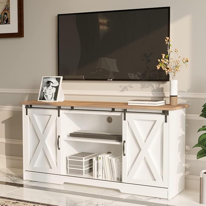 4 EVER WINNER TV Stand for 65 Inch TV for Living Room, Modern Farmhouse Barn - Image 4