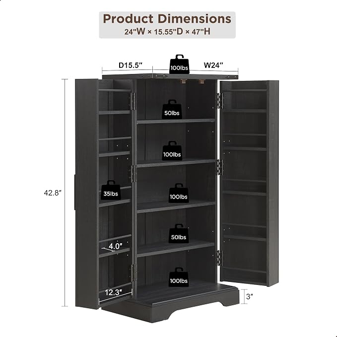 ACCOHOHO 47" Kitchen Pantry, Farmhouse Storage Cabinet - Image 2