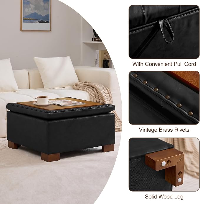 WUTUTUEE 30" Faux Leather Square Storage Ottoman - Image 5