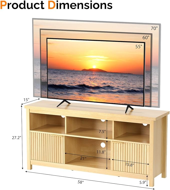 VINGLI 58" Fluted TV Stand for TVs up to 70", Modern TV Stand - Image 2