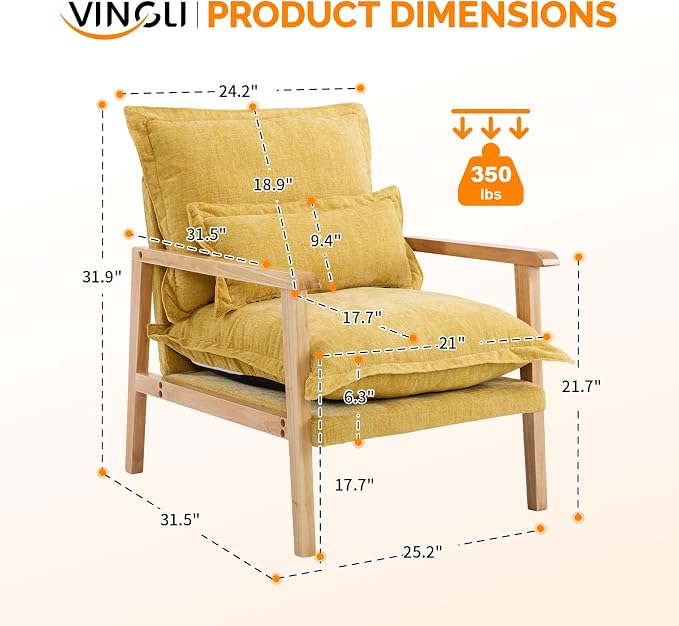 VINGLI Mid-Century Modern Cloud Accent Armchair - Image 2