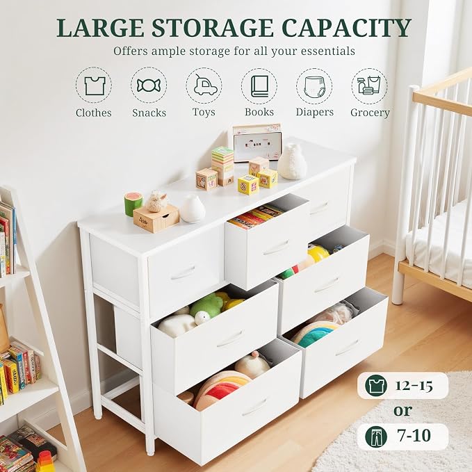 7-Drawer Dresser for Bedroom, Anti-Tip Wide Storage Organizer Fabric Chest of - Image 5