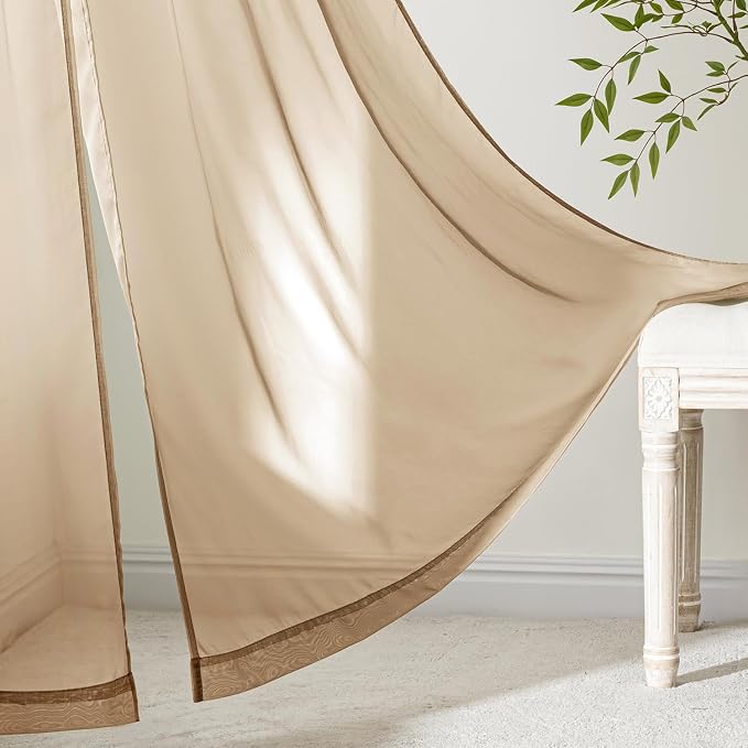 MIULEE Brown Sheer Curtains 102 Inches Long, 4 Panels Set, Light Filtering Rod - Image 6