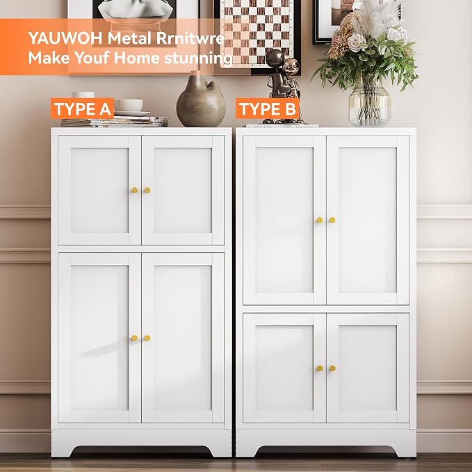 YAUWOH White Bathroom Floor Cabinet, Metal Storage Cabinet - Image 5
