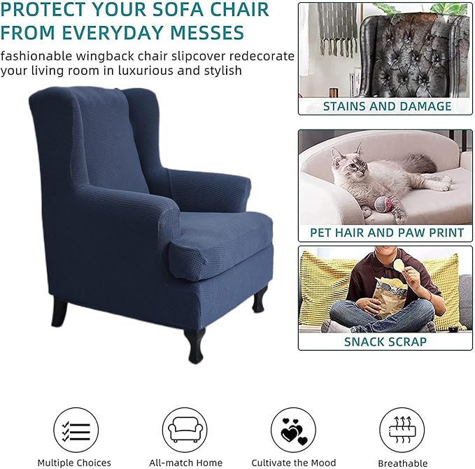 KRFOONN Wingback Chair Covers Slipcovers 2 Piece Stretch Wing Chair Covers - Image 6