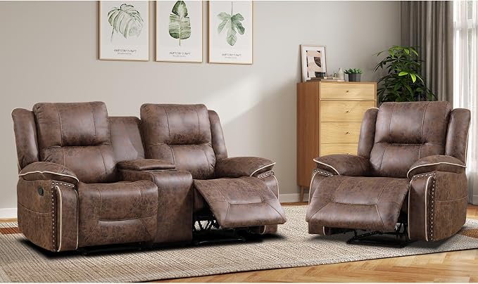 EBELLO Faux Leather Manual Recliner Sofa Set, 1 Seat Reclining Chair and a - Image 6