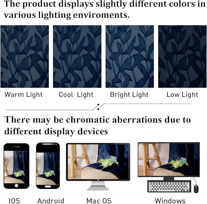 Lecloud Leia Navy Blue Sheer Curtains 54 Inch Length 2 Pcs, Rod Pockets Bedroom - Image 2