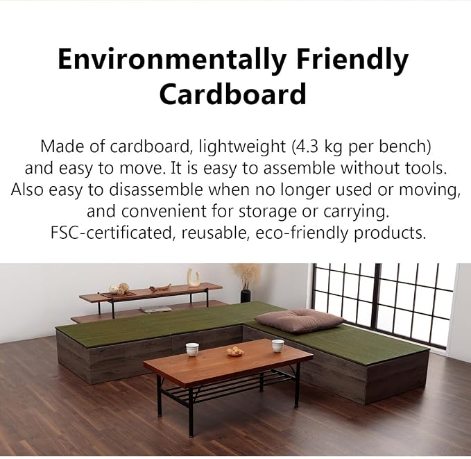 EMOOR Tatami-Top Cardboard Square Low Bench 28x28in 2-Piece Set, Koagari Easy - Image 4