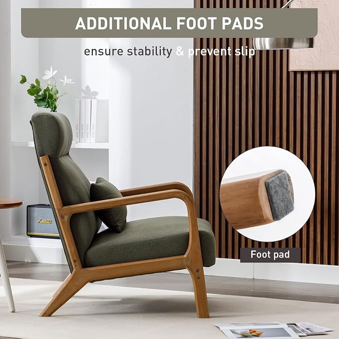 ANJ Mid Century Modern High Back Accent Chairs Set of 2, Single Lounge Armchair - Image 4