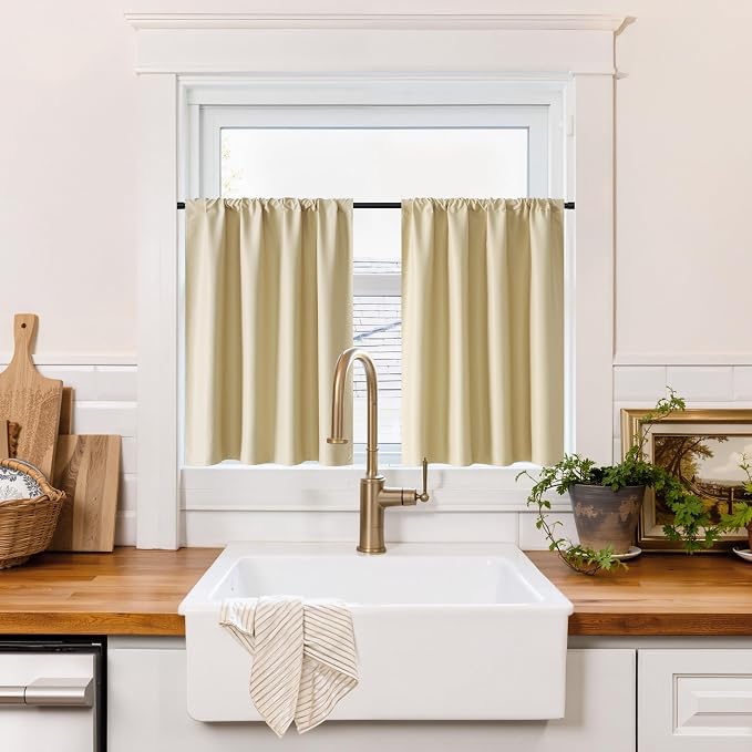 RYB HOME 100% Blackout Basement Curtains 30 inches Long, Heat & UV Blocking by RYBHOME