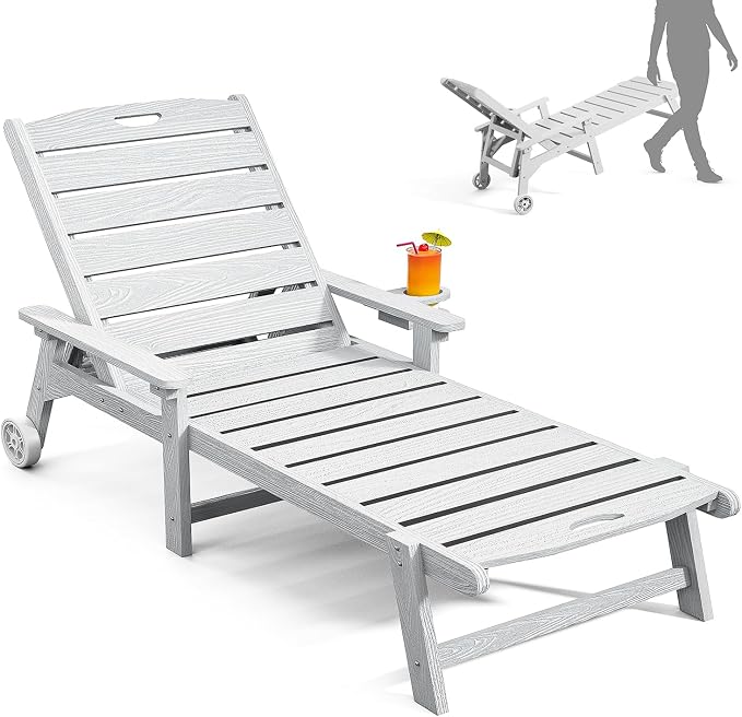 Outdoor Lounge Chair with 5-Position Adjustable, Outside Lounge Chair with Cup by LegacyAmerhomeDirect