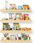 Nursery Floating Shelves for Kids Room, 4 Pack 15.7 Inch Natural Wood Wall by Unknown
