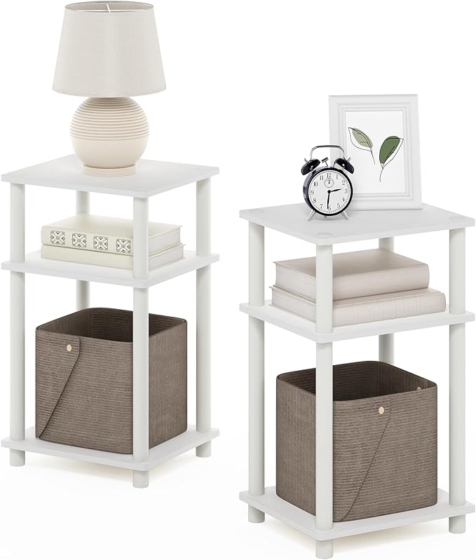 Furinno JUST Night Stand Set of 2, 3-Tier Turn-N-Tube Nightstand, Toolless by Furinno-FitsYourSpaceFitsYourBudget