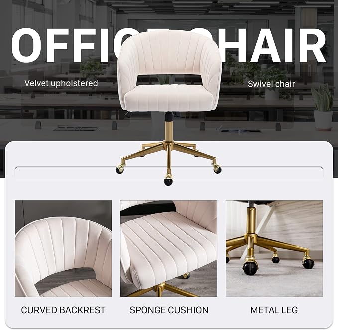 Home Office Chair Swivel Velvet Desk Chair Accent Armchair Upholstered Modern - Image 8