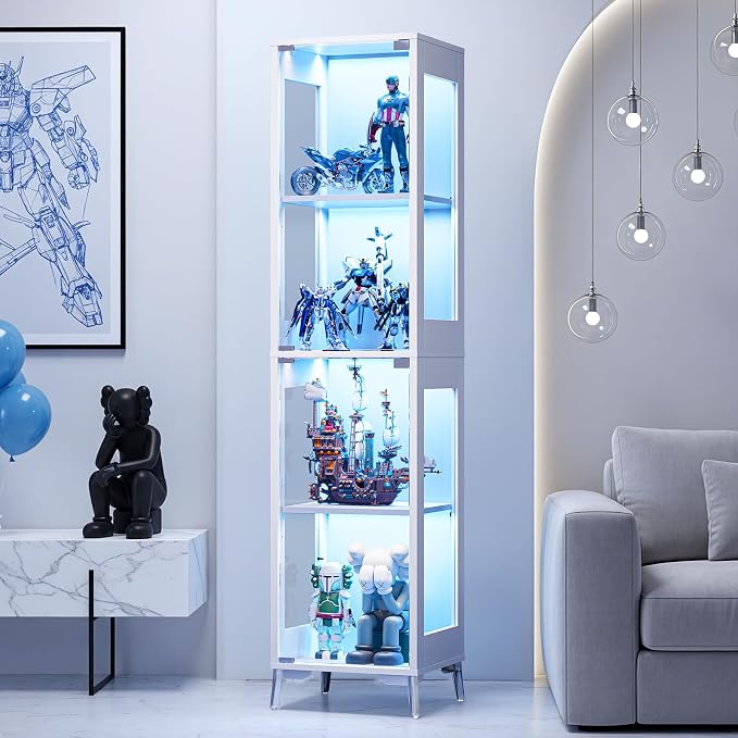 Glass Display Cabinet, 4-Tier Curio Cabinet, Adjustable Shelves, 000 Color by Unknown