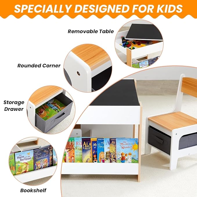 Asweets Kids Table and Chair Set, 4 in 1 Toddler Desk - Image 5