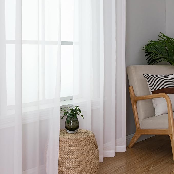 Lecloud White Sheer Curtains 84 Inches Long 2 Panels, Airy Solid Voile Window - Image 4