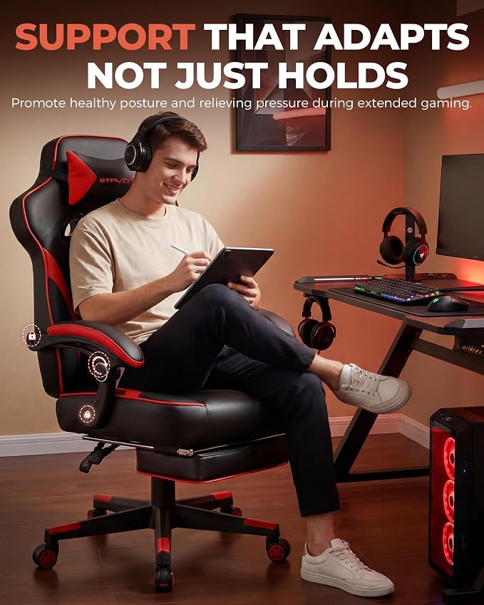 GTPLAYER Gaming Chair with Footrest, Big and Tall Game Chair 350lb Racing Style - Image 8
