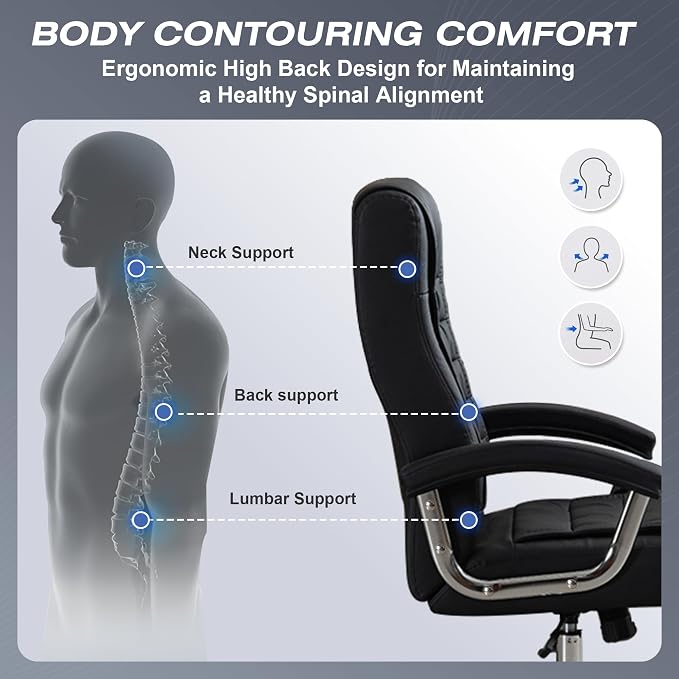 Executive Office Chair Adjustable Leather Chair, High Back Swivel Office Desk - Image 5