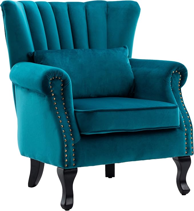 Mid Century Accent Chair Modern Tufted Wingback Armchairs Club Chair Velvet - Image 4