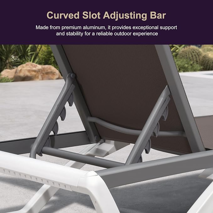 PURPLE LEAF Patio Chaise Lounge Chair Set Outside Aluminum Plastic Stackable - Image 8