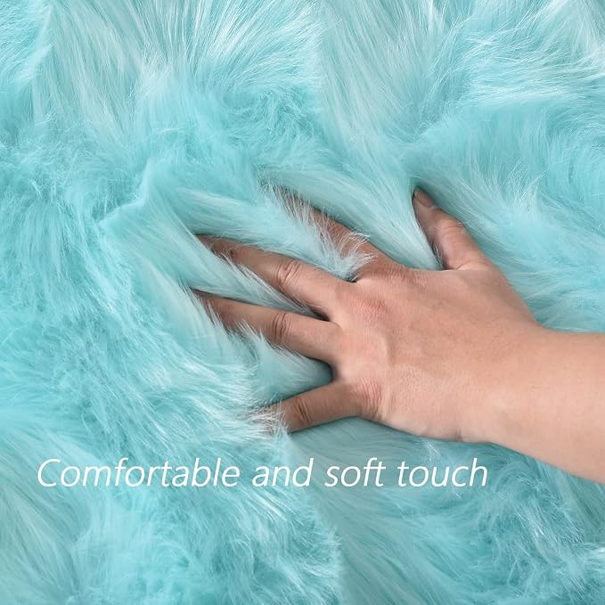 Latepis Light Blue Area 8x10 Faux Sheepskin Fur Rug Teal Rugs - Image 5