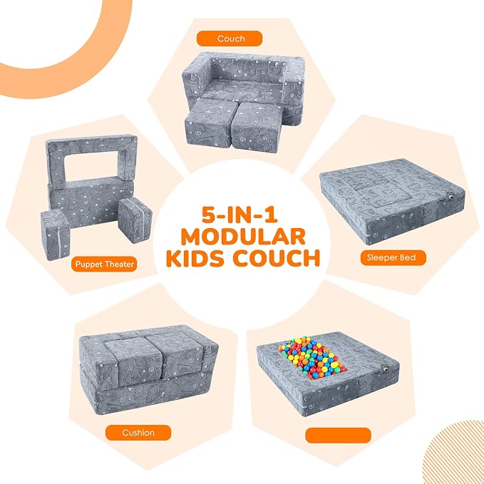 MeMoreCool Dinosaur Glow Foam Kids Play Couch Set, Machine-Washable Cover - Image 4