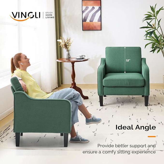 VINGLI Mid-Century Modern Accent Chairs Set of 2 Living Room Chairs Dark Green - Image 4