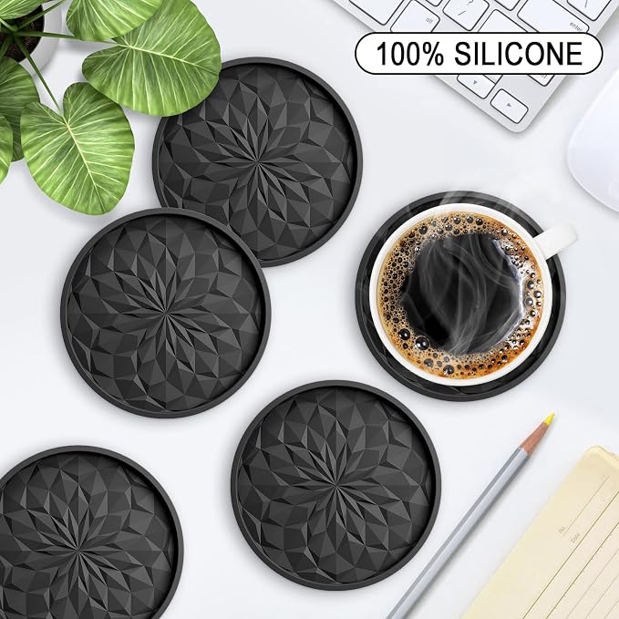 ME.FAN Silicone Coasters with Holder, Drinking Coasters - Image 2